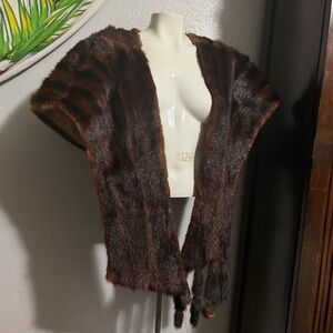 Vintage Brown Fur Stole Jacket - Women's Shawl